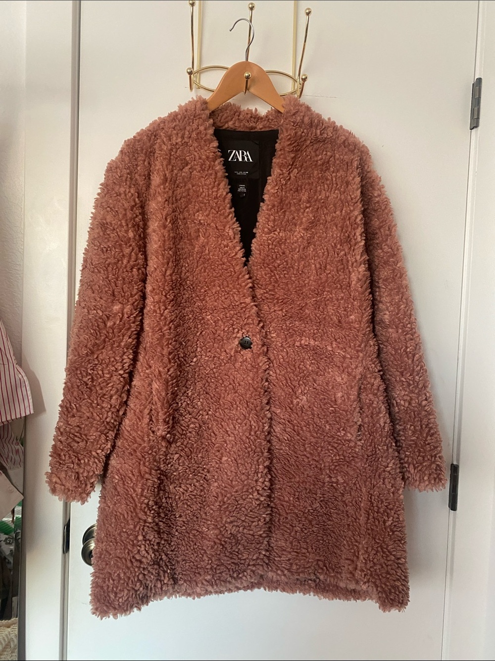 ZARA Rose-Brown Teddy Faux Shearling Coat 🧸